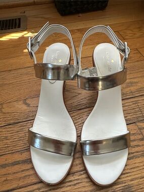 Kate Spade Metallic Silver Two-Strap Ankle Sandals
